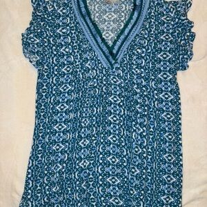 Goa Beachwear By Japna Woman’s Blue Beach Coverup Size XL Short Flutter Sleeve